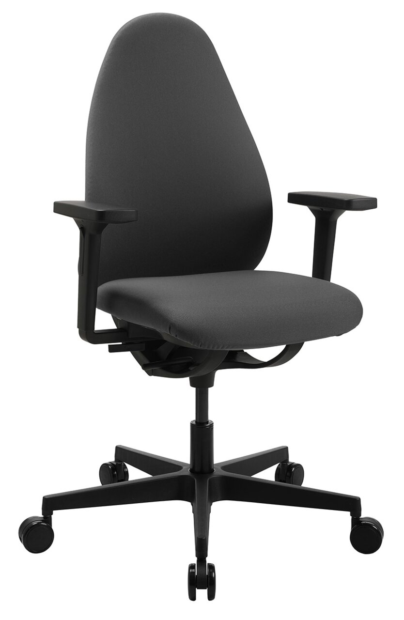 Schwarzer Bürostuhl Topstar SOFT SITNESS ART G mit Armlehnen und Rollen, seitliche Perspektive