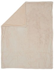 Weiche, beige Kuscheldecke ausgebreitet, Draufsicht