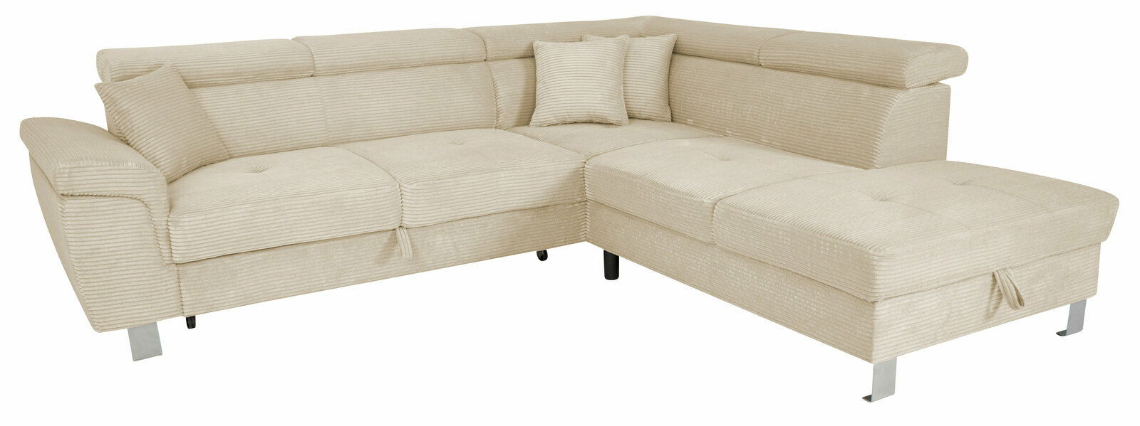 Beige Ecksofa mit Kissen, Vorderansicht