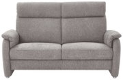 Graues 2,5-Sitzer Sofa in Frontalansicht mit gepolsterten Armlehnen und Rückenlehne.