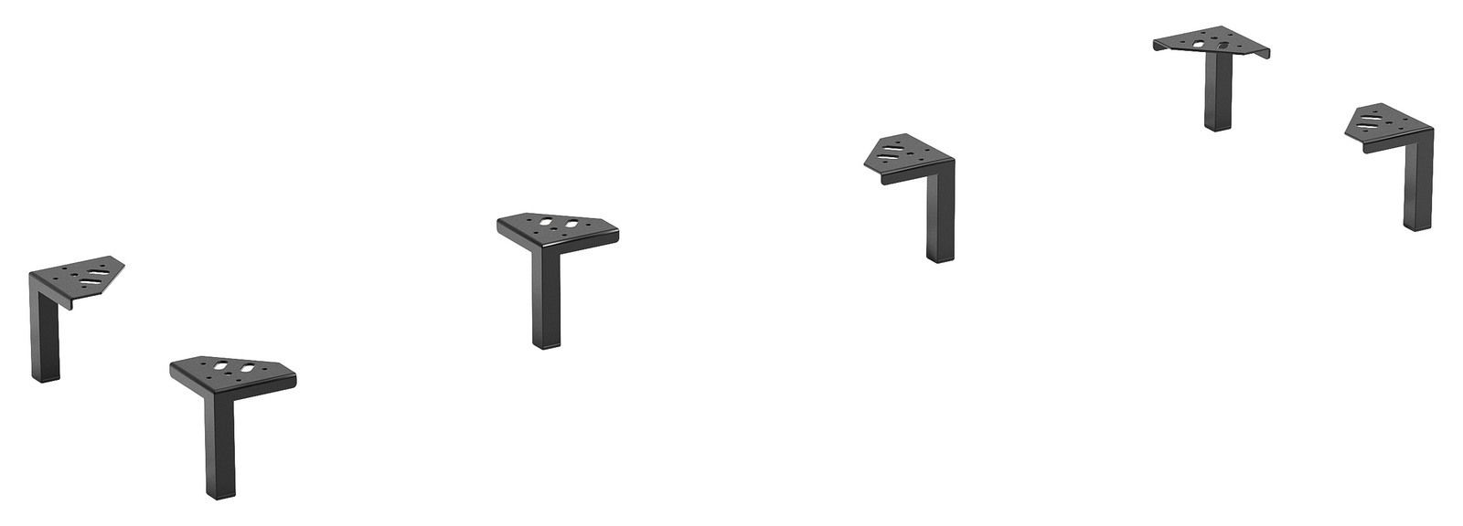 XORA Fuss-Set 6-tlg. Schwarzes 6-teiliges Fuß-Set in diagonaler Anordnung, perspektivisch von oben betrachtet.