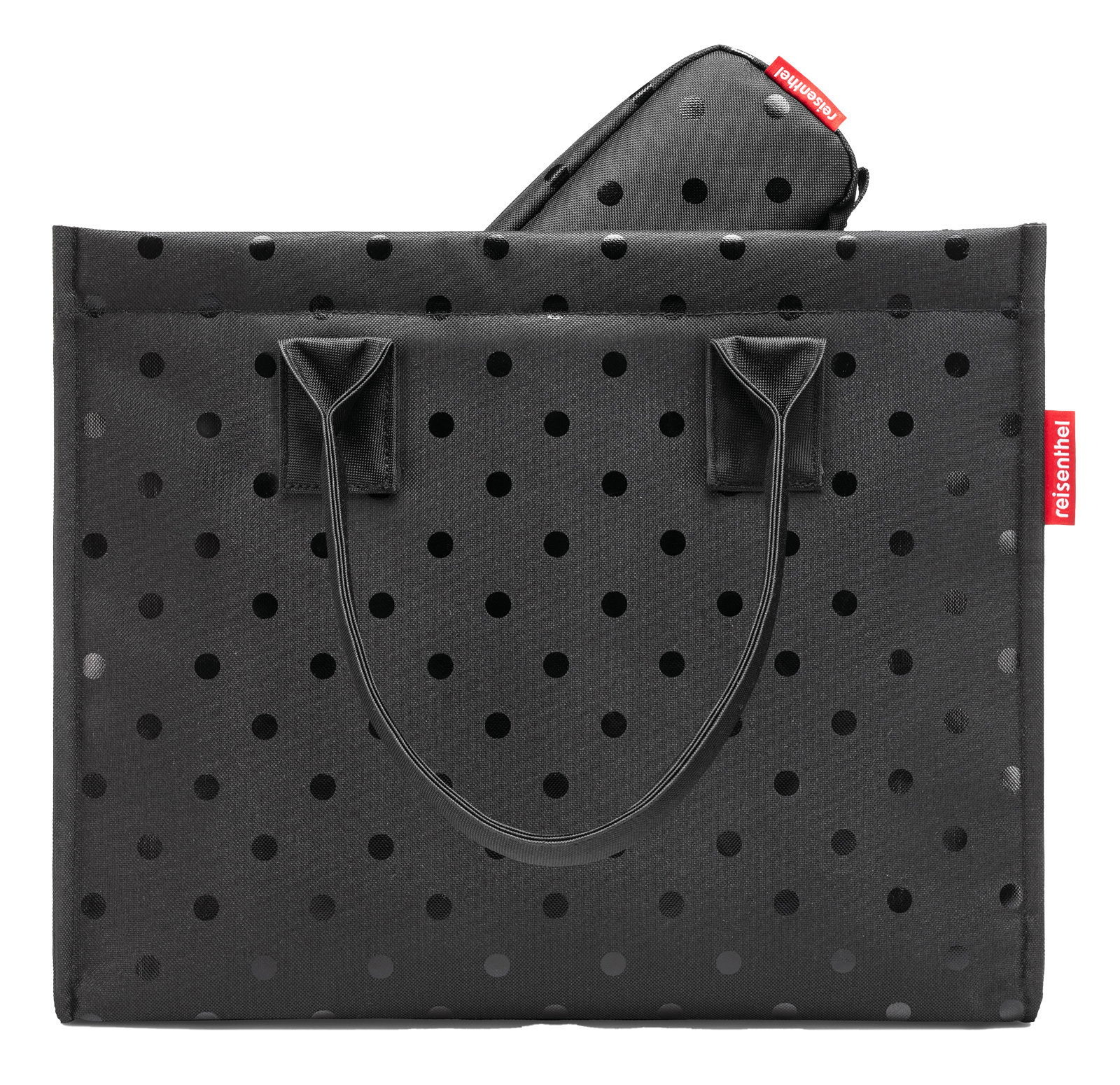 Schwarze Einkaufstasche mit Punktmuster, Vorderansicht