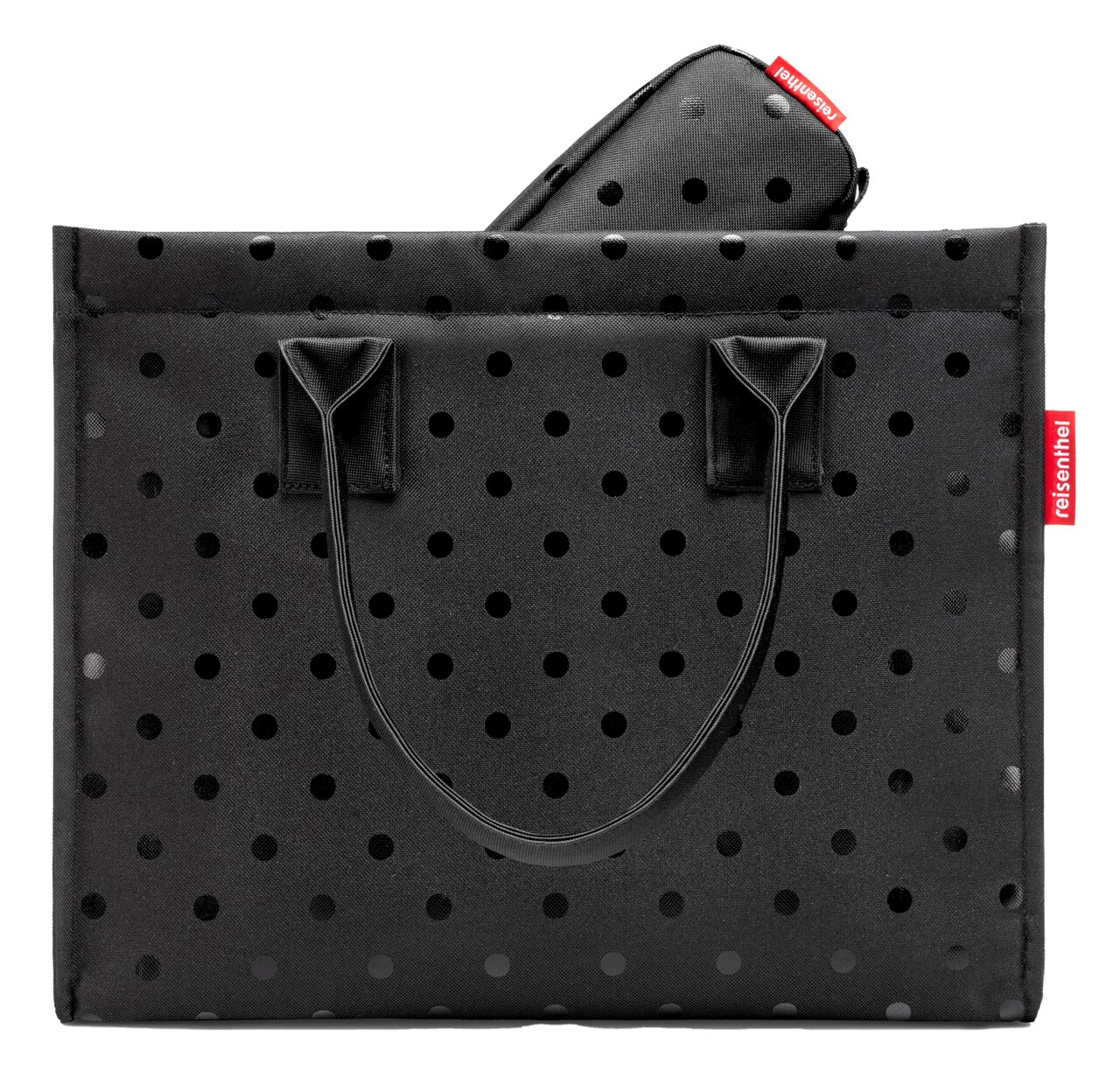 Schwarze Einkaufstasche mit Punktmuster, Vorderansicht