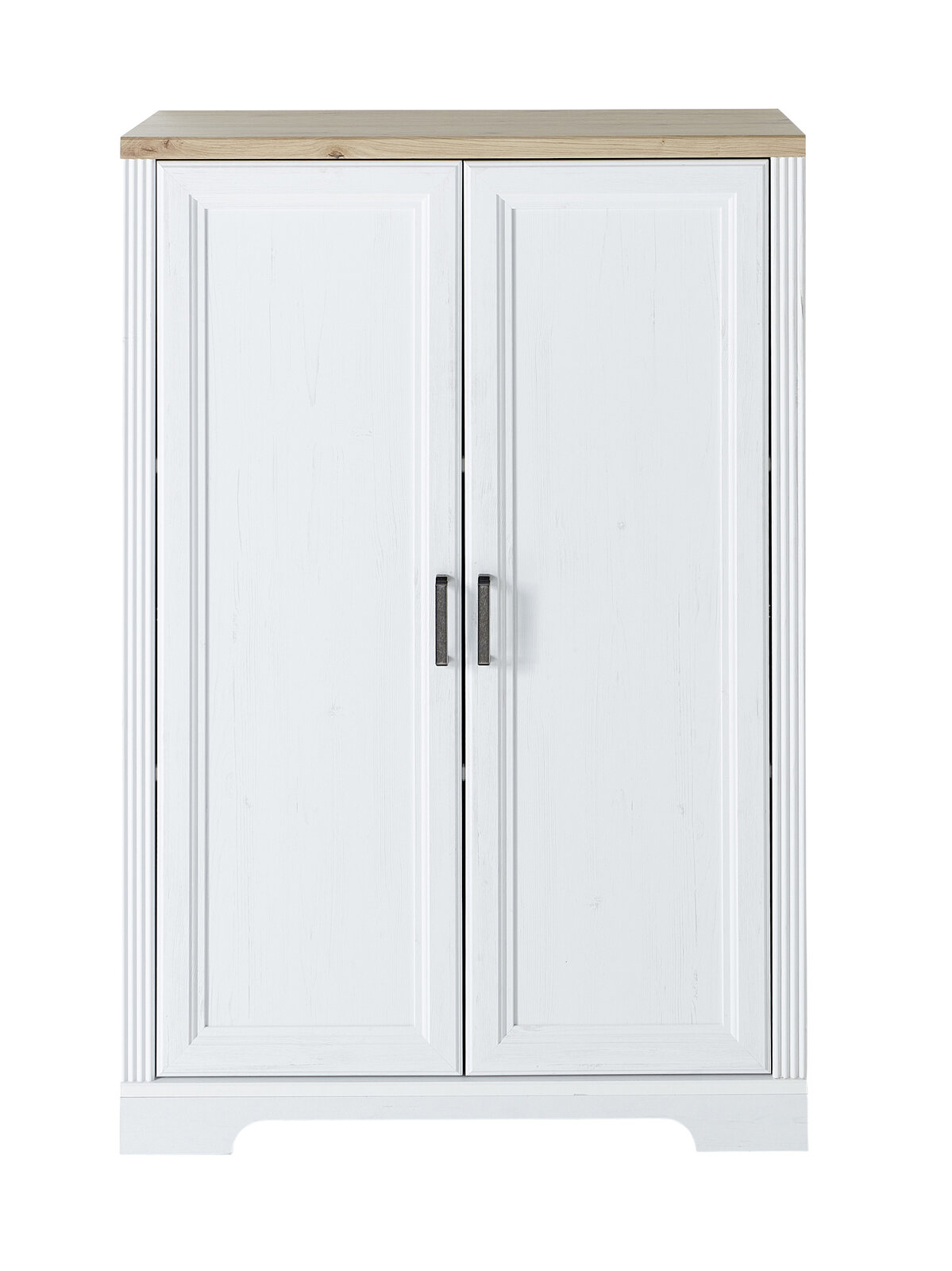 Landscape Aktenschrank niedrig JUDITH Weißer Aktenschrank der Serie JUDITH mit zwei Türen und Holzplatte, Frontalansicht