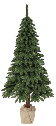Künstlicher Tannenbaum Tora Kiefer, 210 cm hoch, in einem Jutesack, frontal fotografiert.