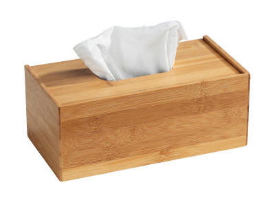 Wenko Bambus Kosmetiktuch-Box TERRA Bambus Kosmetiktuch-Box Terra, rechteckige Form, mit einem Kosmetiktuch, aus seitlicher Perspektive
