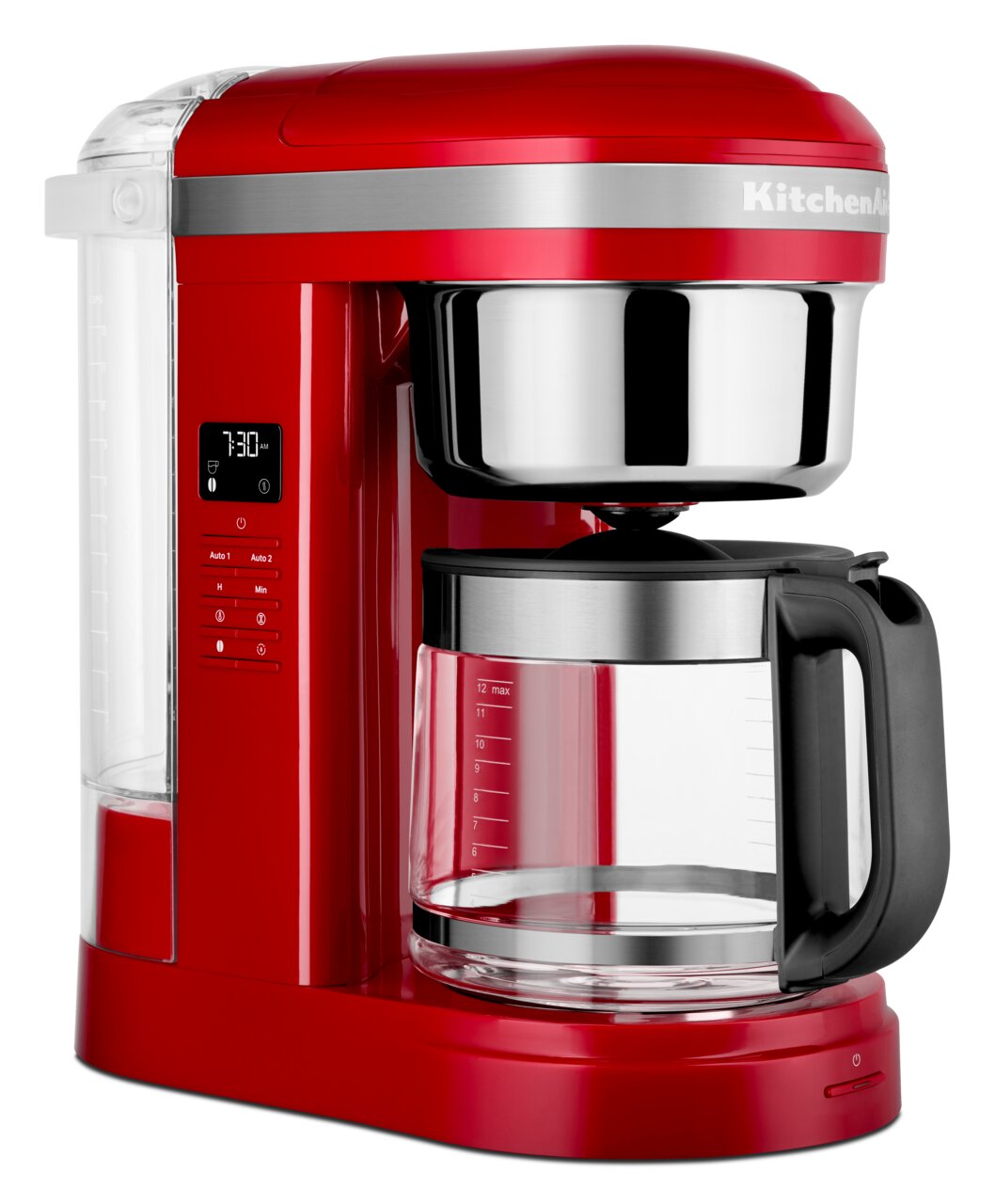 Rote Kaffeemaschine Empire mit Glaskanne, seitliche Perspektive