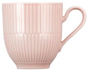 Rosa Kaffeebecher mit Henkel, geriffelte Oberfläche, seitliche Perspektive