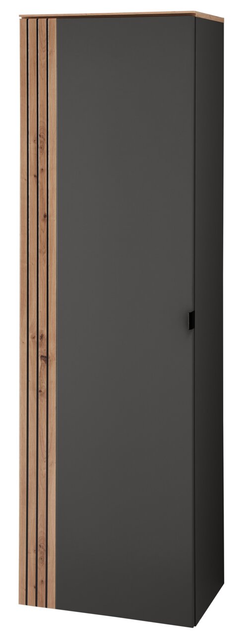 Voleo Garderoben-Hängeschrank DIANA Moderner Garderoben-Hängeschrank in dunklem Grau mit Holzleisten, Frontalansicht