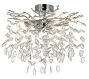 Moderne Deckenleuchte mit funkelnden Kristallen, seitliche Perspektive