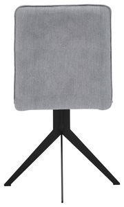 Rückansicht eines grauen Stuhls mit schwarzem Metallgestell