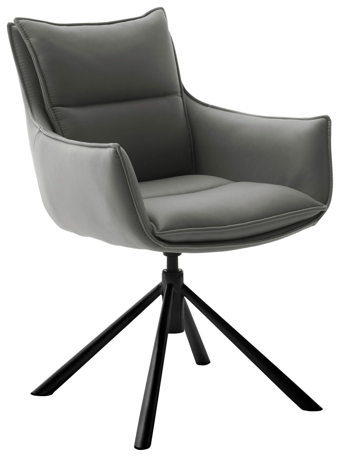 Novel Sessel HOUSTON Grauer Sessel mit gepolstertem Sitz und Rückenlehne, auf schwarzem Metallgestell, seitliche Perspektive