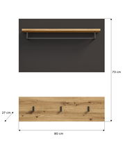 Garderobenpaneel aus Holz mit drei Haken und einer Ablage, Vorderansicht