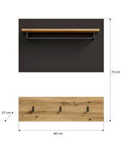 Garderobenpaneel aus Holz mit drei Haken und einer Ablage, Vorderansicht