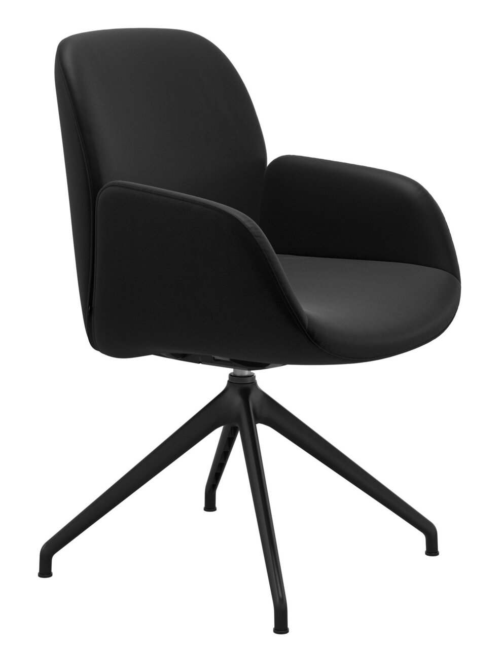 Stressless Sessel DINING BAY Moderner schwarzer Sessel mit Armlehnen und vierbeinigem Metallgestell, seitliche Perspektive