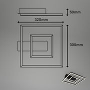 LED Deckenleuchte in Schwarz, quadratisches Design, Maße 320mm x 300mm x 50mm, Seiten- und Draufsicht
