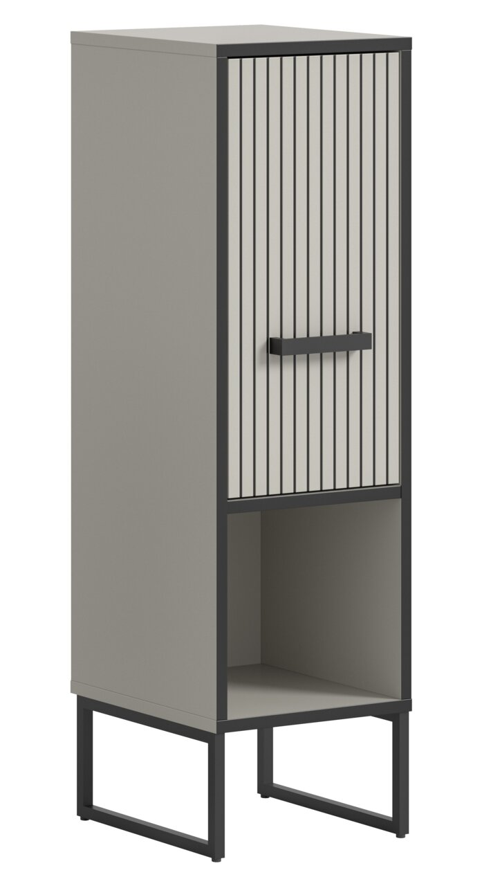 MID.YOU Standschrank BAGNO Moderner Standschrank mit vertikalen Streifen auf der Tür, grauer Korpus und schwarzer Rahmen, seitliche Perspektive