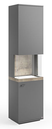 Moderne Vitrine in Grau mit Holzdetails, Frontalansicht