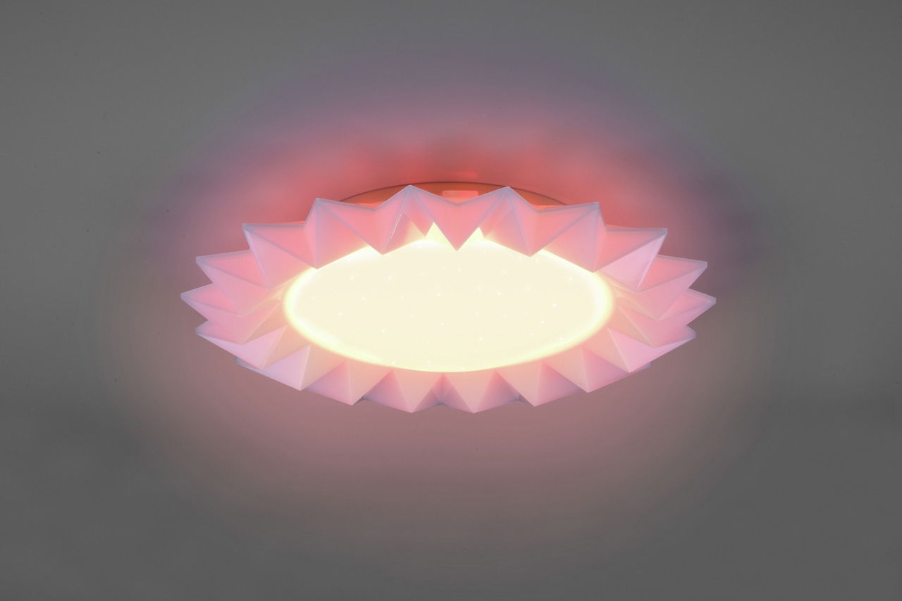 Deckenleuchte LED-DL SUNFLOWER mit sternförmigem Design und warmem Licht, von unten betrachtet.