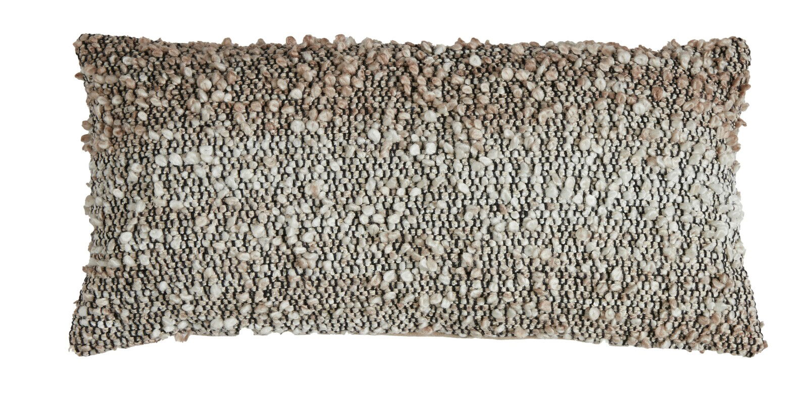 Rechteckiges Kissen mit strukturierter Oberfläche in natürlichen Beige- und Brauntönen, Frontalansicht