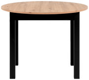 Runder Esstisch mit Holzplatte und schwarzen Beinen, Seitenansicht