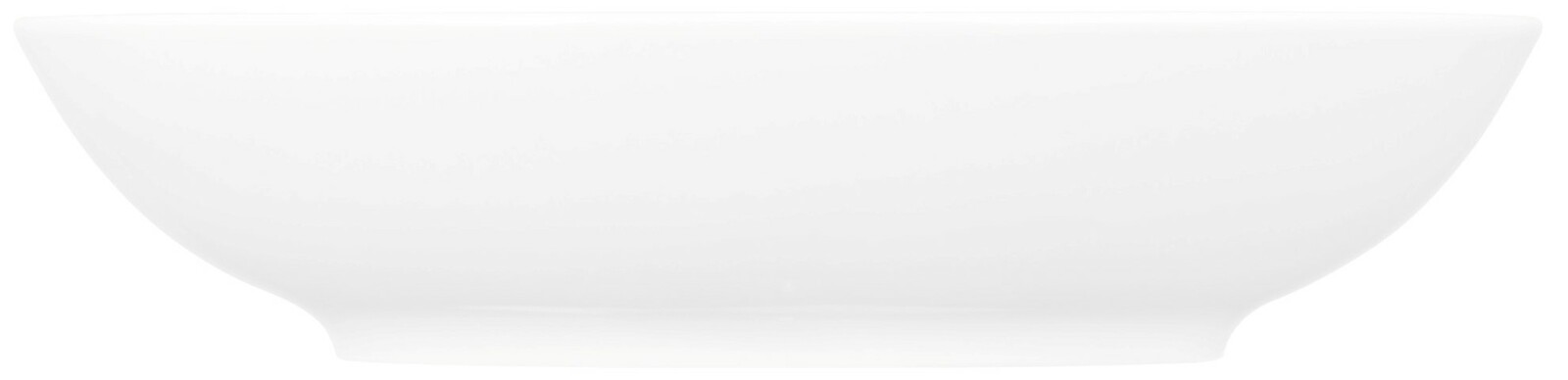 Seitenansicht eines weißen, runden Suppentellers mit einem Durchmesser von 21 cm.