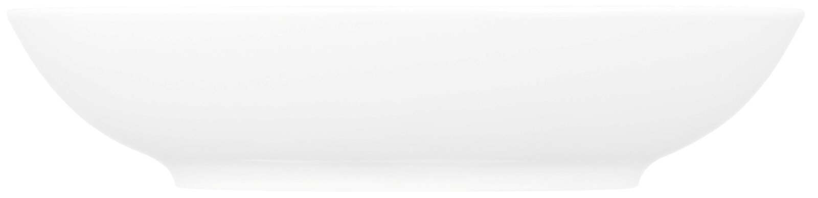 Seitenansicht eines weißen, runden Suppentellers mit einem Durchmesser von 21 cm.