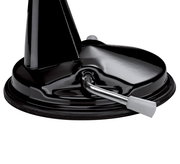 Nahaufnahme der schwarzen Trommelreibe CLASSIC mit Kurbel, seitliche Perspektive