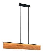 Moderne Pendelleuchte mit Holzoptik, seitliche Perspektive