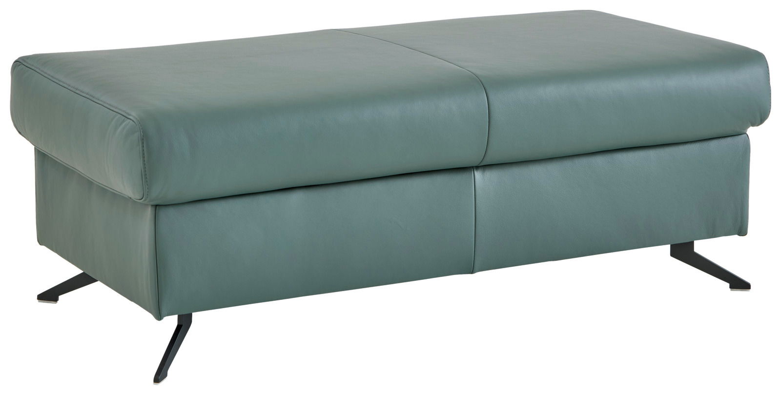 Beldomo Premium XXL-Hocker PERFECT-L Grüner XXL-Hocker aus Leder mit schwarzen Metallfüßen, seitliche Perspektive