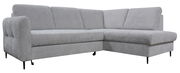 Graues Ecksofa mit modernem Design, abgebildet aus einer leicht seitlichen Perspektive.