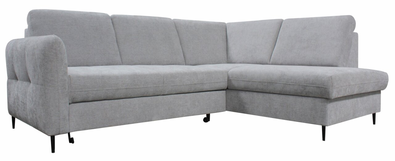 Osca Ecksofa REGA Graues Ecksofa mit modernem Design, abgebildet aus einer leicht seitlichen Perspektive.