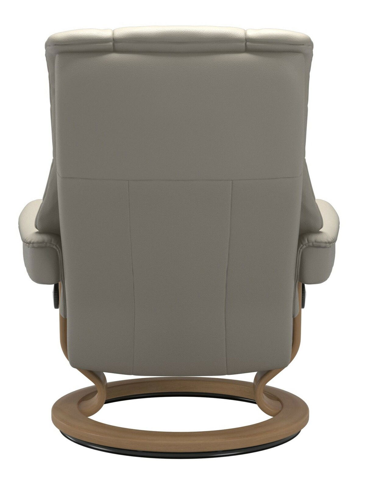 Rückansicht eines beigen Stressless Einzelsessels MAYFAIR mit Holzfuß.