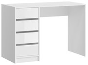 Weißer Schminktisch mit drei Schubladen auf der linken Seite, frontal betrachtet.