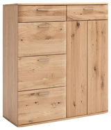 Hochwertiges Highboard aus hellem Holz mit mehreren Schubladen und Türen, frontale Ansicht