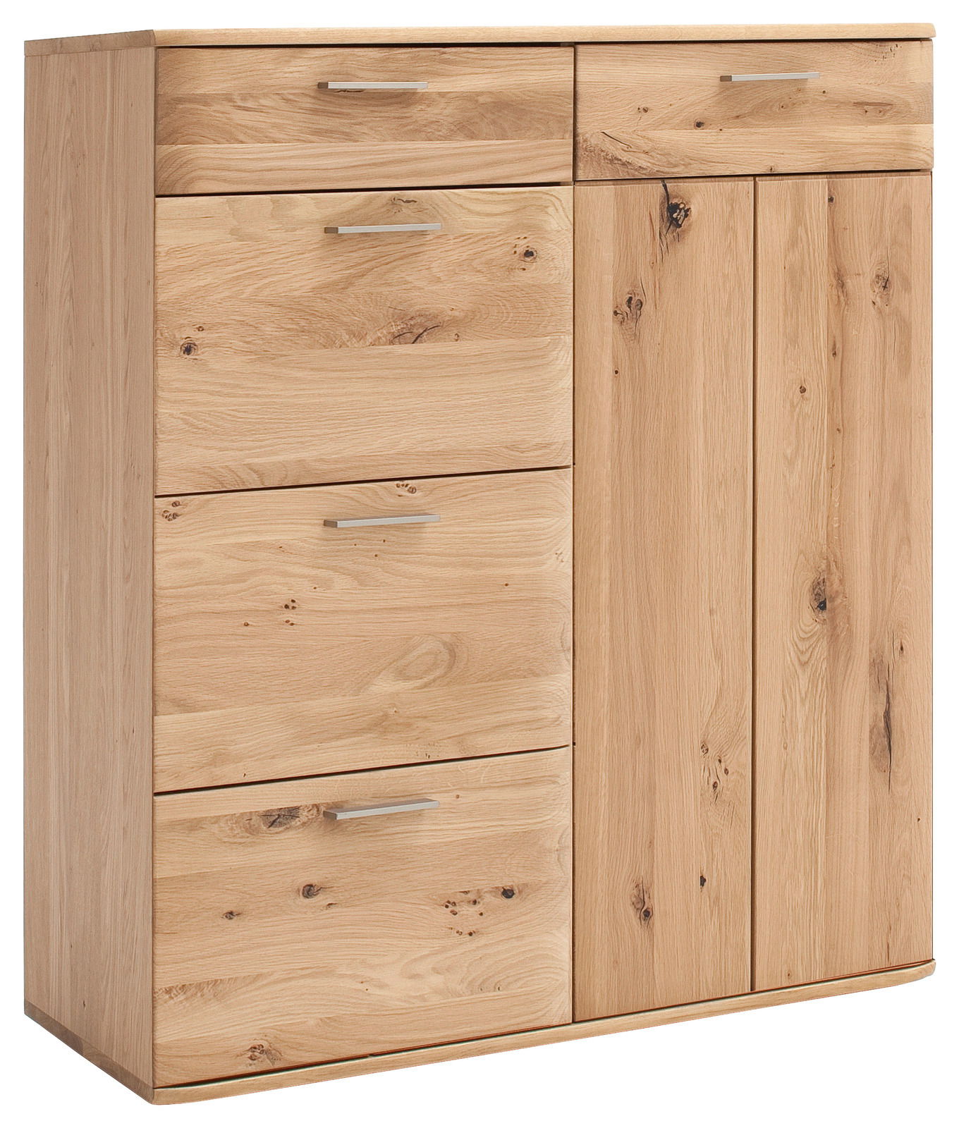 Linea Natura Highboard NILO Hochwertiges Highboard aus hellem Holz mit mehreren Schubladen und Türen, frontale Ansicht