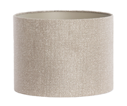 Zylindrischer Lampenschirm aus beigem Stoff, seitliche Perspektive