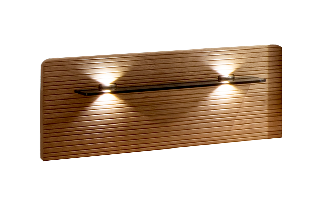 Holz-Nachtschrankpaneel mit integrierter Beleuchtung, seitliche Perspektive