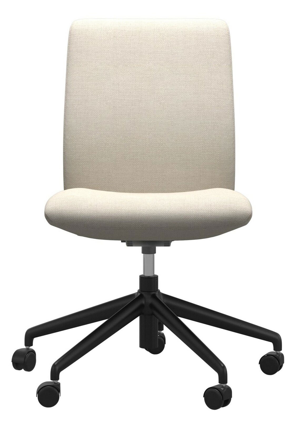 Moderner Home-Office-Stuhl in Beige mit schwarzem Drehfuß, Vorderansicht