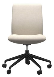 Moderner Home-Office-Stuhl in Beige mit schwarzem Drehfuß, Vorderansicht