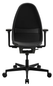 Rückansicht eines schwarzen Bürostuhls Topstar SOFT SITNESS ART G mit Armlehnen und Rollen.