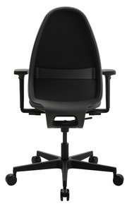 Rückansicht eines schwarzen Bürostuhls Topstar SOFT SITNESS ART G mit Armlehnen und Rollen.