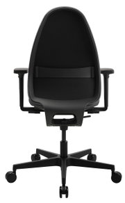 Rückansicht eines schwarzen Bürostuhls Topstar SOFT SITNESS ART G mit Armlehnen und Rollen.