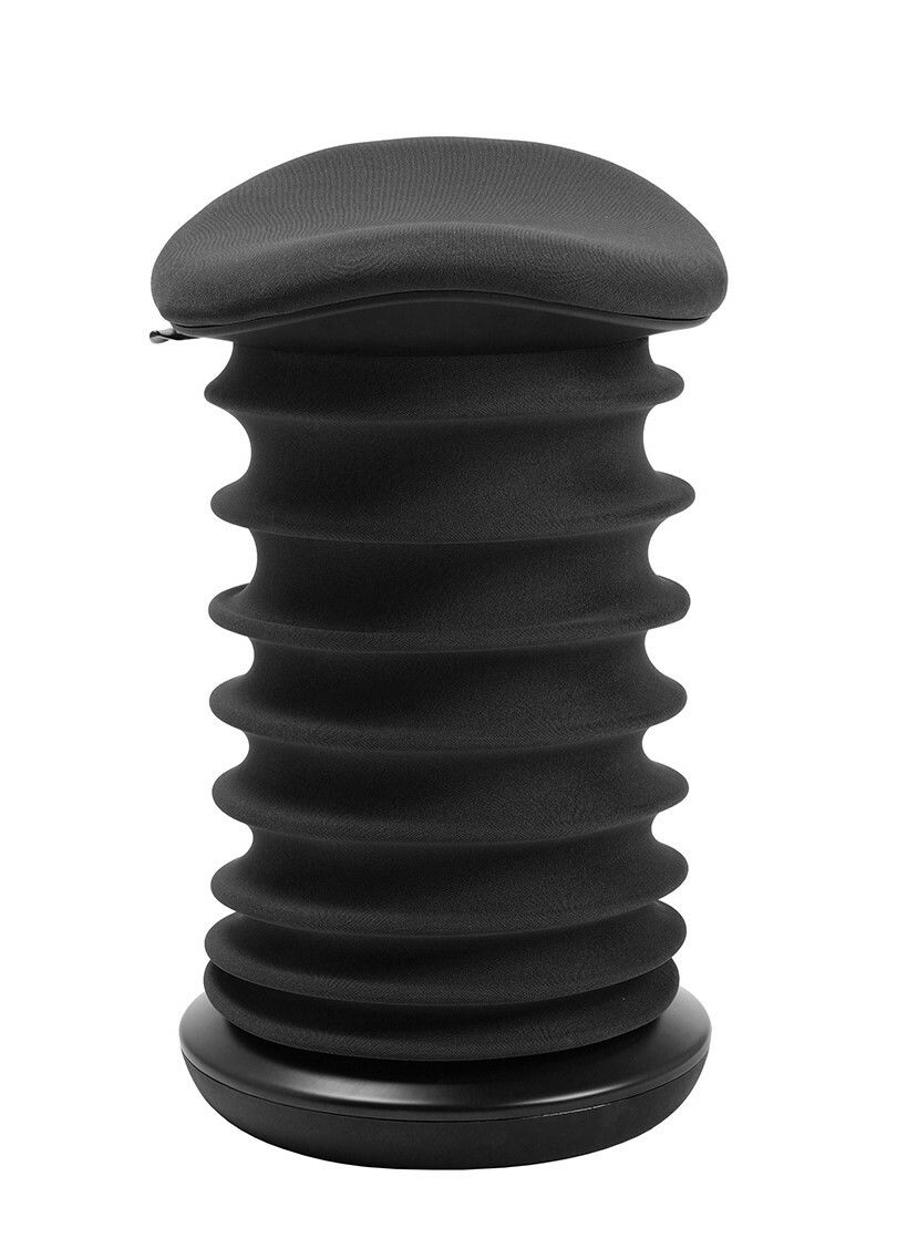 Schwarzer Schwinghocker Topstar SITNESS 4D, seitliche Ansicht, mit wellenförmigem Design und gepolsterter Sitzfläche.