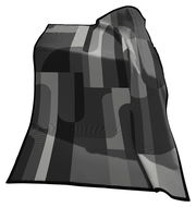 Moderne Wohndecke in Grautönen mit geometrischem Muster, ausgebreitet und leicht gefaltet, perspektivisch von vorne betrachtet.