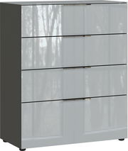 Moderne Schubkastenkommode mit vier Schubladen in Hochglanzoptik, seitliche Perspektive