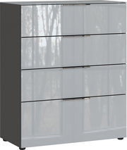 Moderne Schubkastenkommode mit vier Schubladen in Hochglanzoptik, seitliche Perspektive