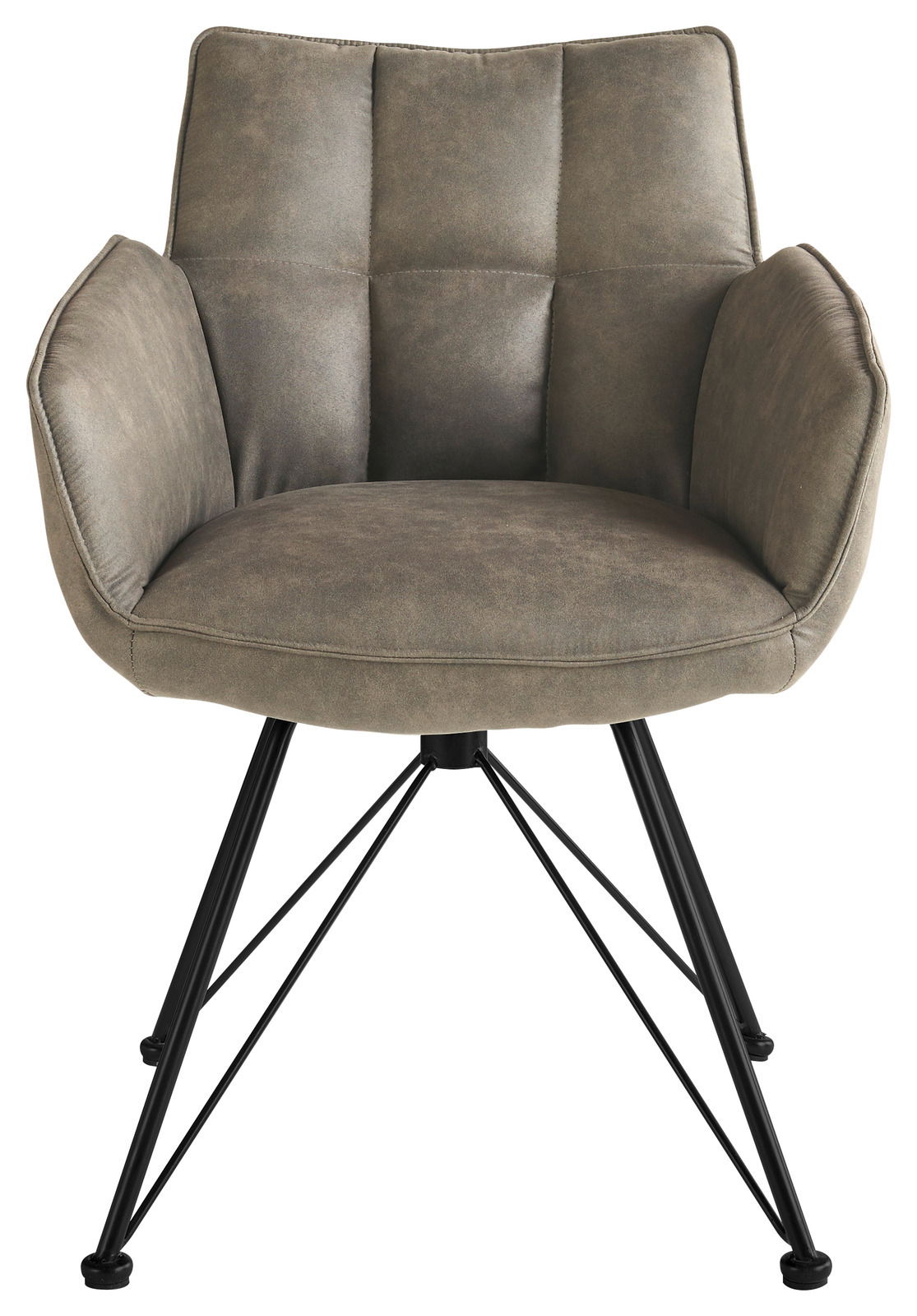 Drehbarer Armlehnstuhl der Serie FRISCO von Musterring in Frontalansicht, mit gepolstertem Sitz und schwarzen Metallbeinen.