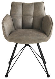 Drehbarer Armlehnstuhl der Serie FRISCO von Musterring in Frontalansicht, mit gepolstertem Sitz und schwarzen Metallbeinen.