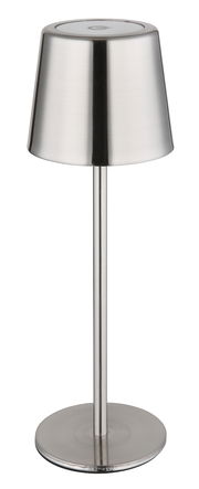 Moderne Tischleuchte aus gebürstetem Metall in Frontalansicht